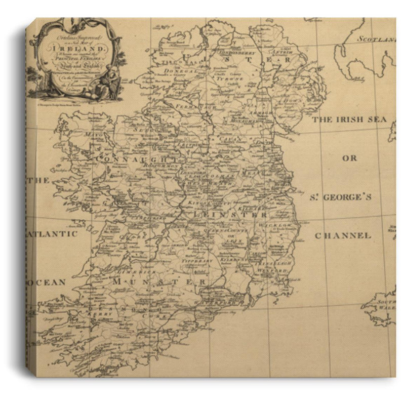 1700's Ireland Map of Names Canvas .75in Frame