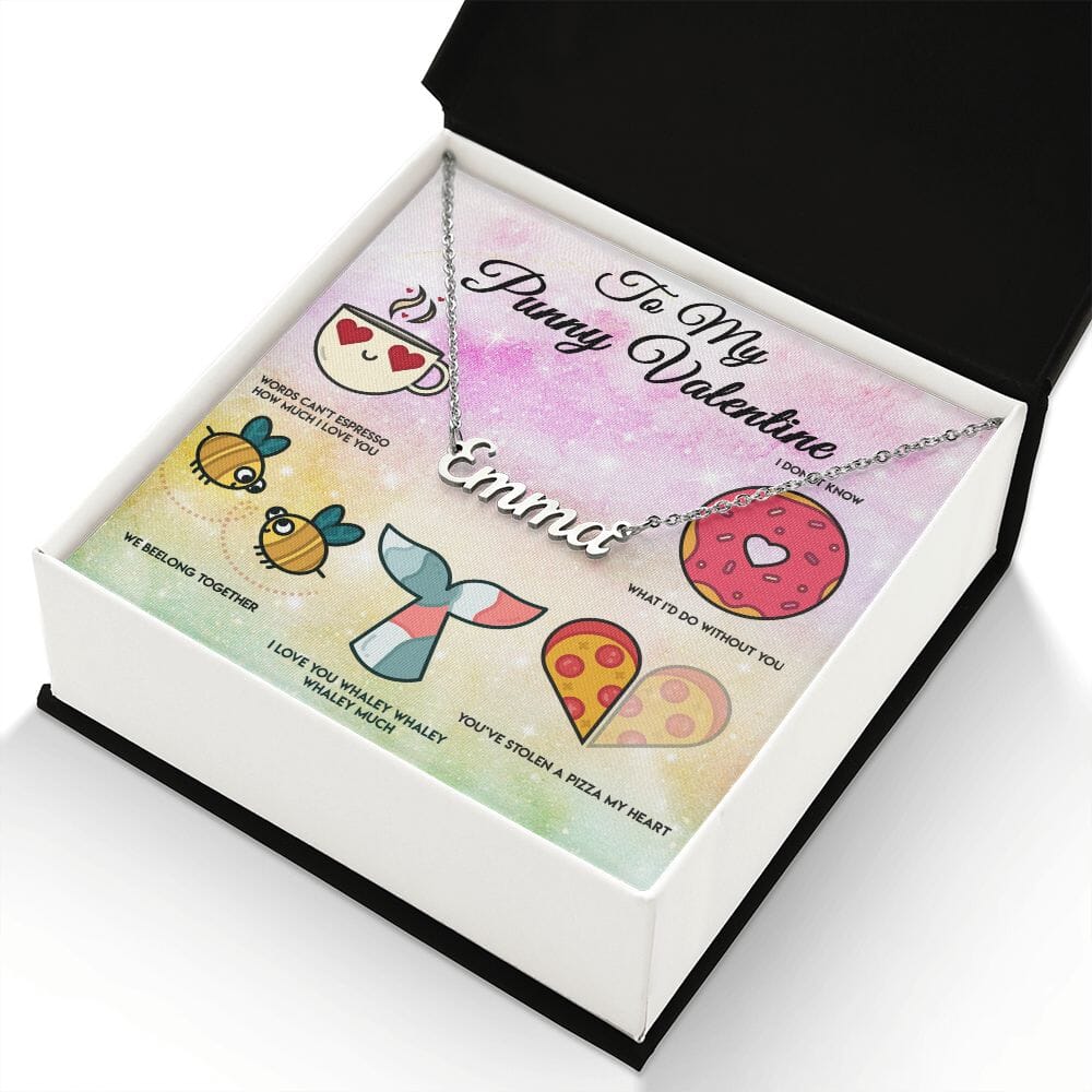 Valentine Custom Name Necklace and Punny Card