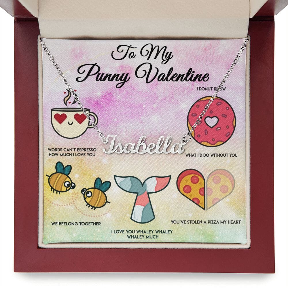 Valentine Custom Name Necklace and Punny Card