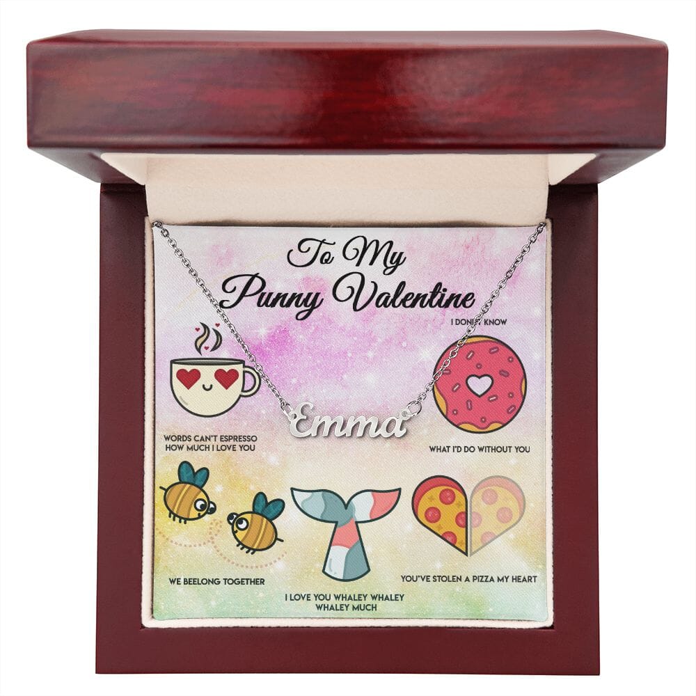 Valentine Custom Name Necklace and Punny Card